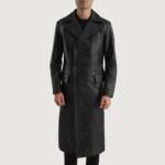 Delmar Black Leather Double Breasted Coat - Image 4