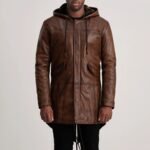 Delvin Distressed Brown Leather Parka - Image 4