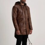 Delvin Distressed Brown Leather Parka - Image 2