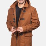 Drake Khaki Wool Hooded Duffle Coat - Image 6