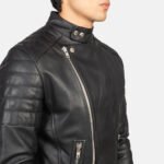 Faisor Black Leather Biker Jacket - Image 6