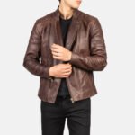 Faisor Brown Leather Biker Jacket - Image 6