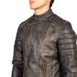 Faisor Distressed Brown Leather Biker Jacket - Image 6