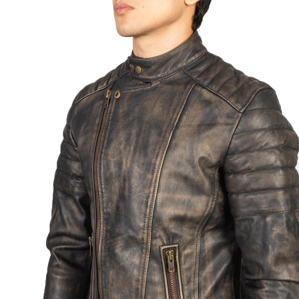 Faisor Distressed Brown Leather Biker Jacket - Image 6