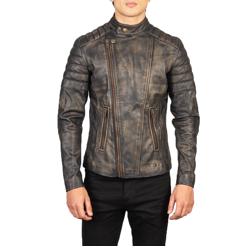 Faisor Distressed Brown Leather Biker Jacket - Image 4