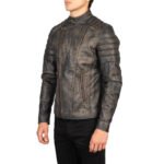 Faisor Distressed Brown Leather Biker Jacket - Image 2