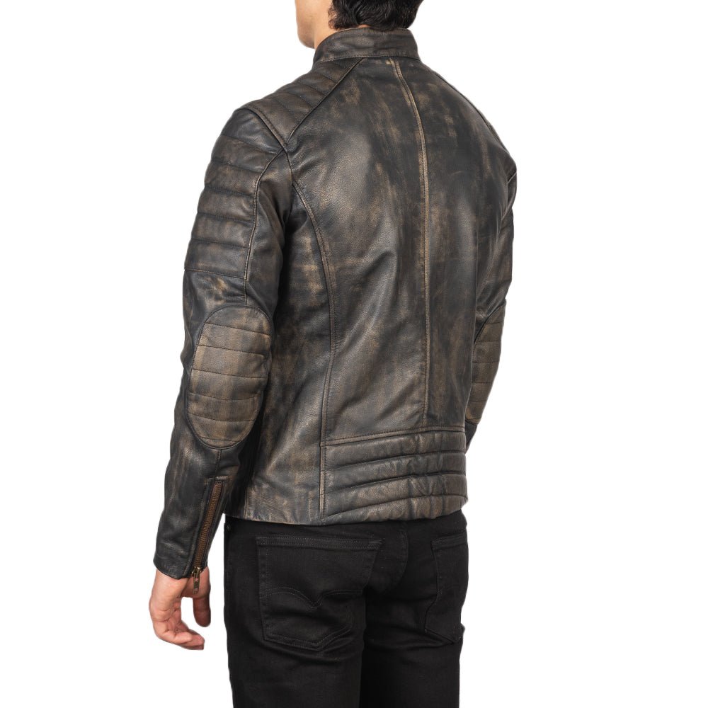 Faisor Distressed Brown Leather Biker Jacket - Image 5