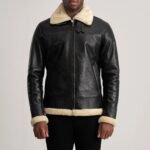 Francis B-3 Black & Cream Leather Bomber Jacket - Image 4