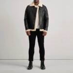 Francis B-3 Black & Cream Leather Bomber Jacket - Image 3