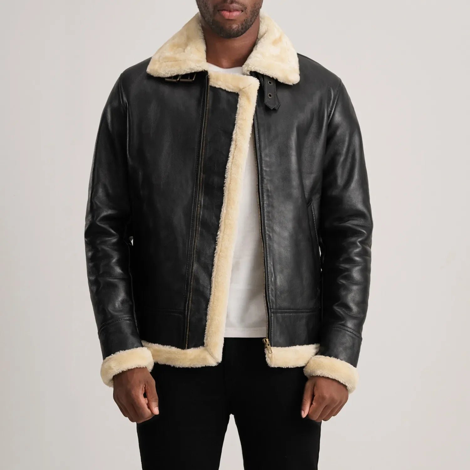 Men_s_Francis_B-3_Black_Cream_Leather_Bomber_Jacket_Open_Front-4-1733737176679 Francis B-3 Black & Cream Leather Bomber Jacket - Image 1