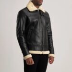 Francis B-3 Black & Cream Leather Bomber Jacket - Image 2