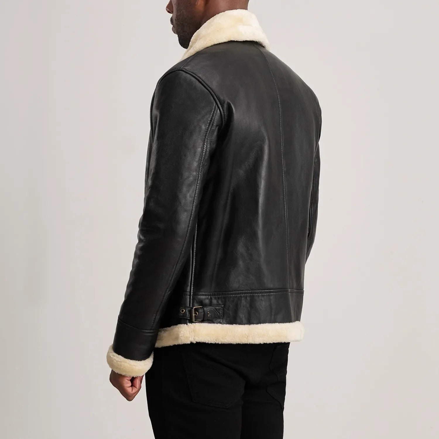 Francis B-3 Black & Cream Leather Bomber Jacket - Image 5