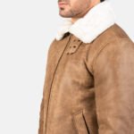 Francis Distressed Brown Leather Bomber Jacket - Image 4