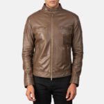 Gatsby Mocha Leather Biker Jacket - Image 4