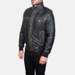Glen Street Black Leather Bomber Jacket - Image 2