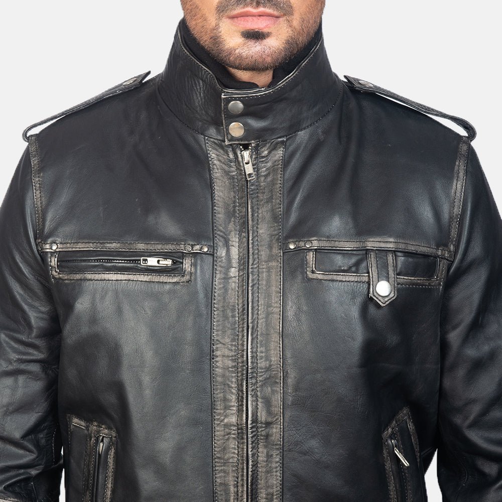 Glen Street Black Leather Bomber Jacket - Image 3