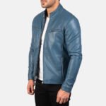 Ionic Blue Leather Biker Jacket - Image 2