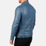 Ionic Blue Leather Biker Jacket - Image 5