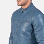 Ionic Blue Leather Biker Jacket - Image 6