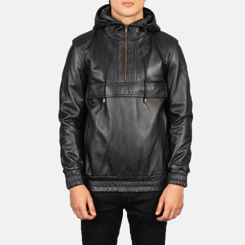 Men_s_Kenton_Hooded_Black_Leather_Pullover_Jacket_Close_Front_5698ace7-f0ae-4c69-9690-a86daf3ee7d1 Kenton Hooded Black Leather Pullover Jacket - Image 1
