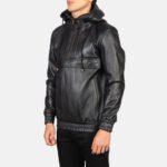 Kenton Hooded Black Leather Pullover Jacket - Image 2
