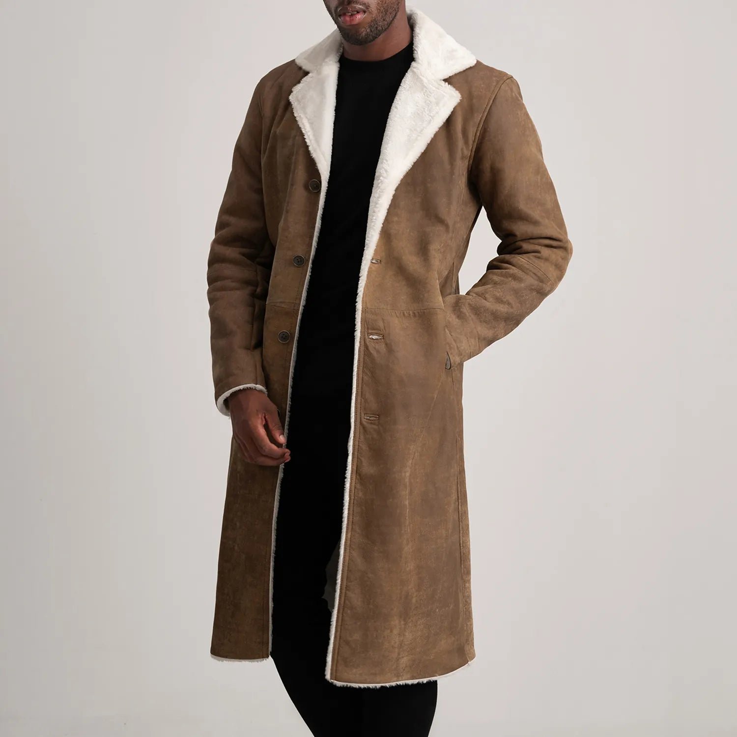 Kolby Distressed Brown Leather Shearling Coat - Image 1