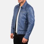 Lavendard Blue Leather Biker Jacket - Image 2