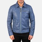 Lavendard Blue Leather Biker Jacket - Image 3