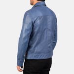 Lavendard Blue Leather Biker Jacket - Image 6