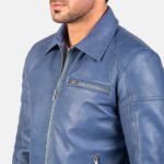 Lavendard Blue Leather Biker Jacket - Image 5