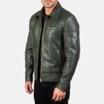 Lavendard Green Leather Biker Jacket - Image 2