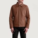 Lavendard Matte Brown Leather Biker Jacket - Image 3