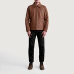 Lavendard Matte Brown Leather Biker Jacket - Image 4