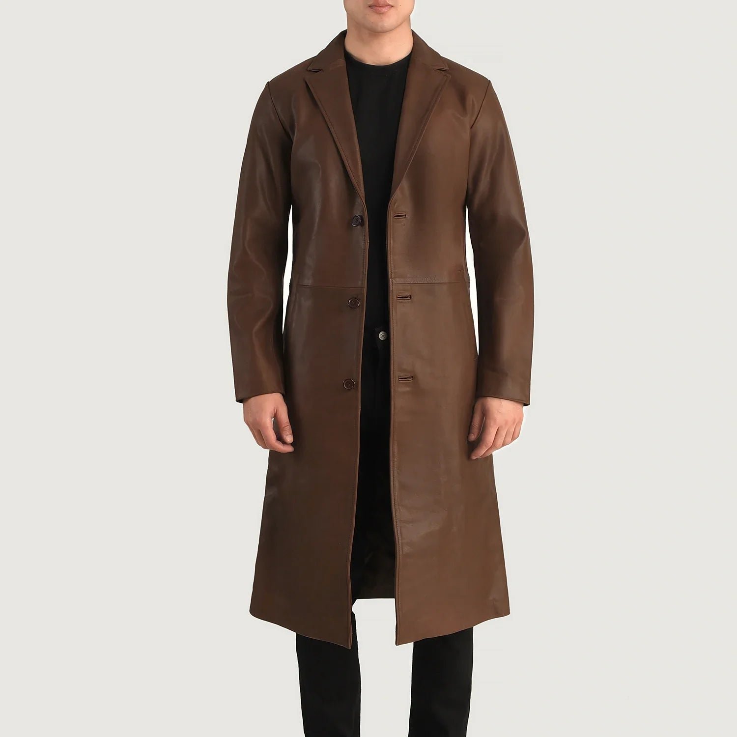 Mateo Brown Leather Single Breasted Coat - Image 1