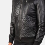 Moda Black Leather Bomber Jacket - Image 6
