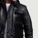 Moulder Hooded Black Leather Jacket - Image 3