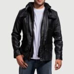 Moulder Hooded Black Leather Jacket