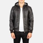 Nintenzo Brown Hooded Leather Bomber Jacket - Image 2