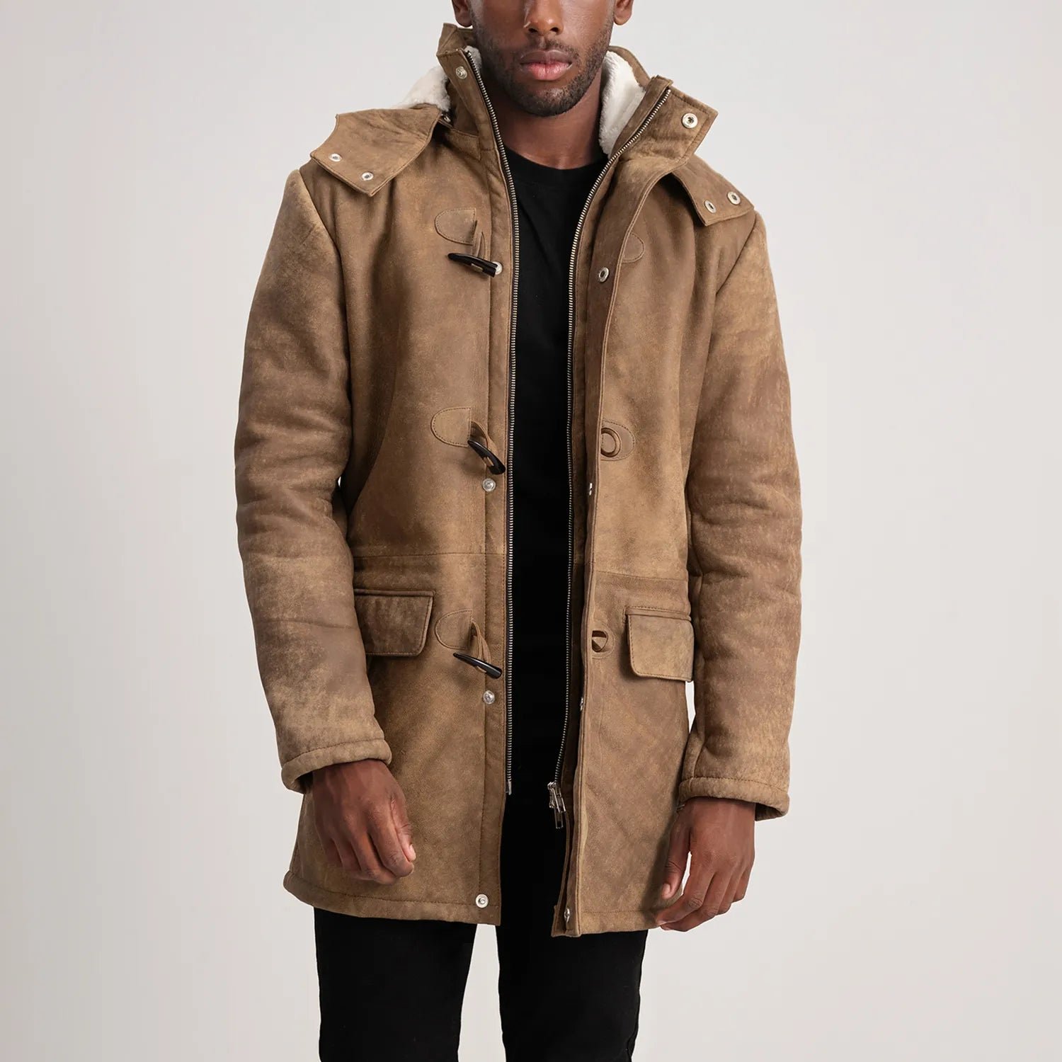 Men_s_Nolan_Distressed_Brown_Leather_Duffle_Coat_Open_Front-4-1733731519202 Nolan Distressed Brown Leather Duffle Coat - Image 1