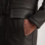 Nolan Tumbled Brown Leather Duffle Coat - Image 6