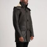Nolan Tumbled Brown Leather Duffle Coat - Image 2