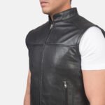 Roland Black Leather Biker Vest - Image 6