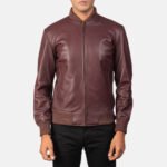 [FS] Shane Maroon Leather Bomber Jacket - Image 4
