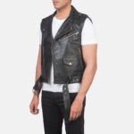 Sullivan Black Leather Biker Vest - Image 2
