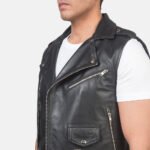 Sullivan Black Leather Biker Vest - Image 6