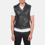 Black Leather Biker Vest - Waist Belt - Image 4