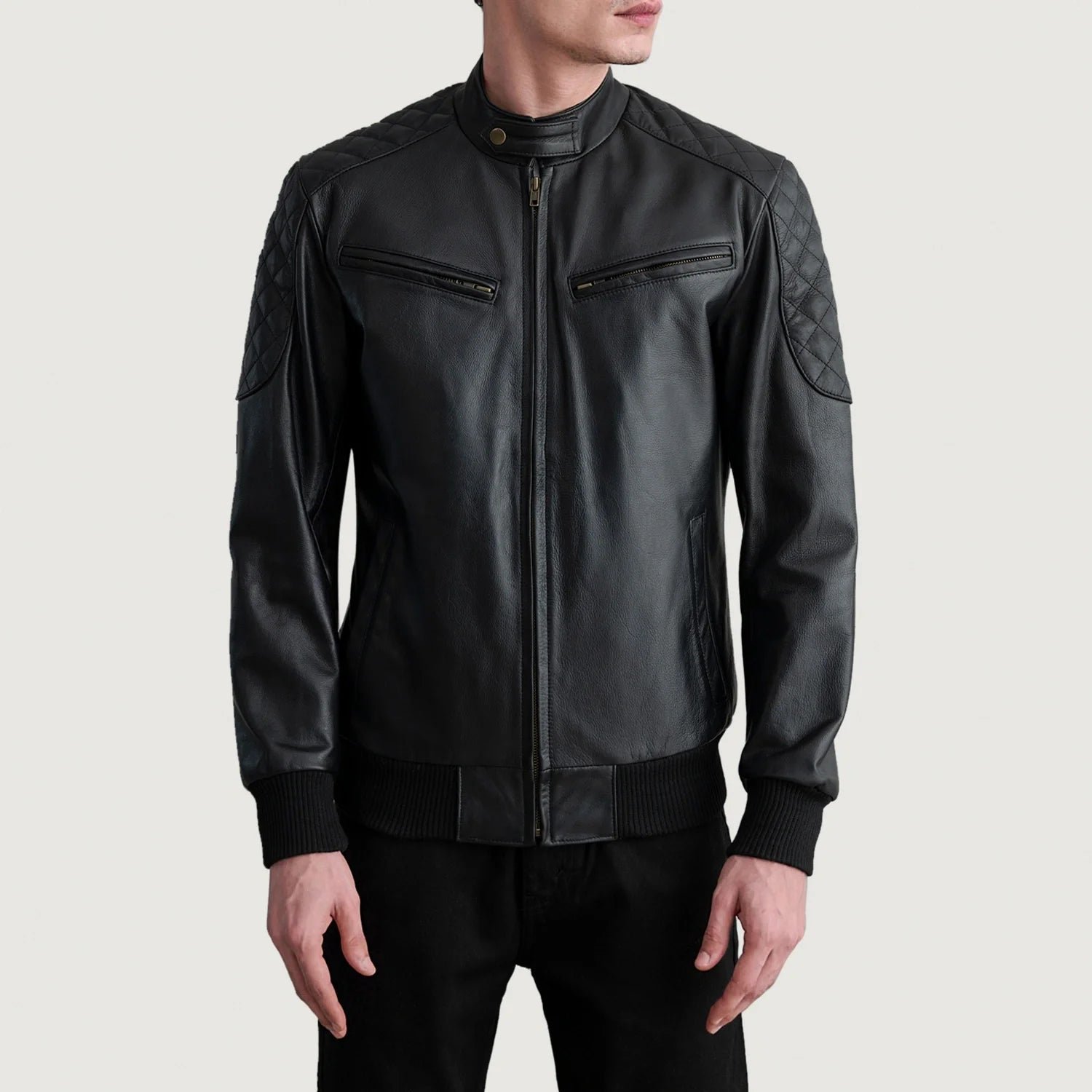 Men_s_Sven_Black_Leather_Bomber_Jacket_Close_Front-5-1724139954696 Sven Black Leather Bomber Jacket - Image 1