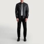 Sven Black Leather Bomber Jacket - Image 4