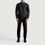 Sven Tumbled Black Leather Bomber Jacket - Image 4