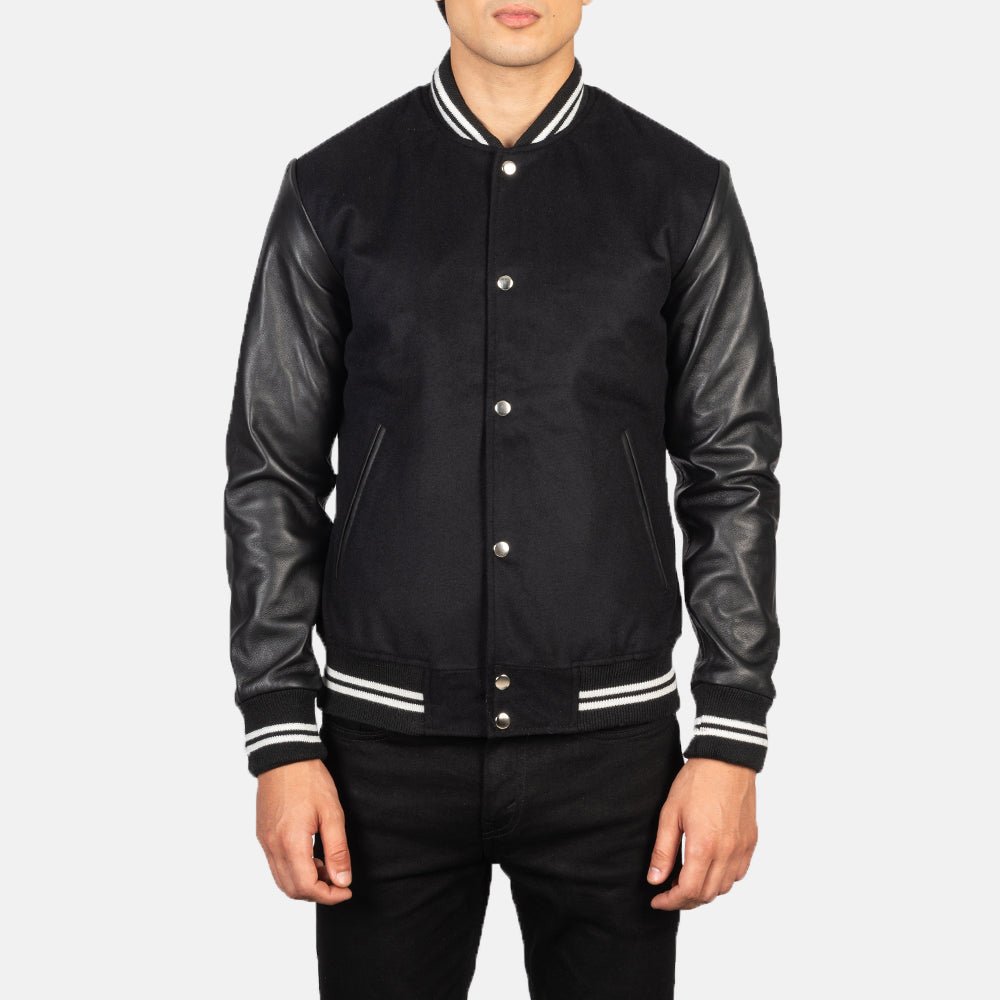 Vaxton Black Striped Hybrid Varsity Jacket - Image 4